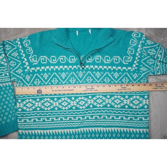 Cozy Turquoise Knit Sweater with Half-Zip & Geometric Nordic Pattern – M/L - Picture 4 of 6